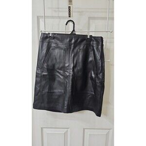 NWT LOFT Black Faux Vegan Leather Patch Pocket Mini Skirt Size 0